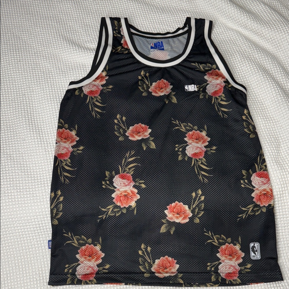 NBA Black Mesh Floral Print Basketball Tank - Medium